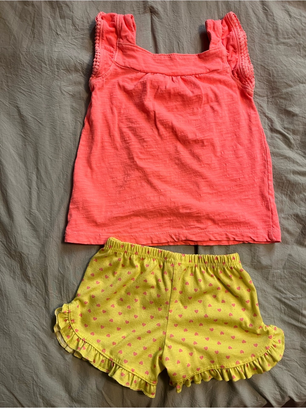 Carter's Coral Tank and Yellow Heart Print Shorts Set
